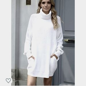 Pink Queen White Oversize Turtleneck Sweater Dress